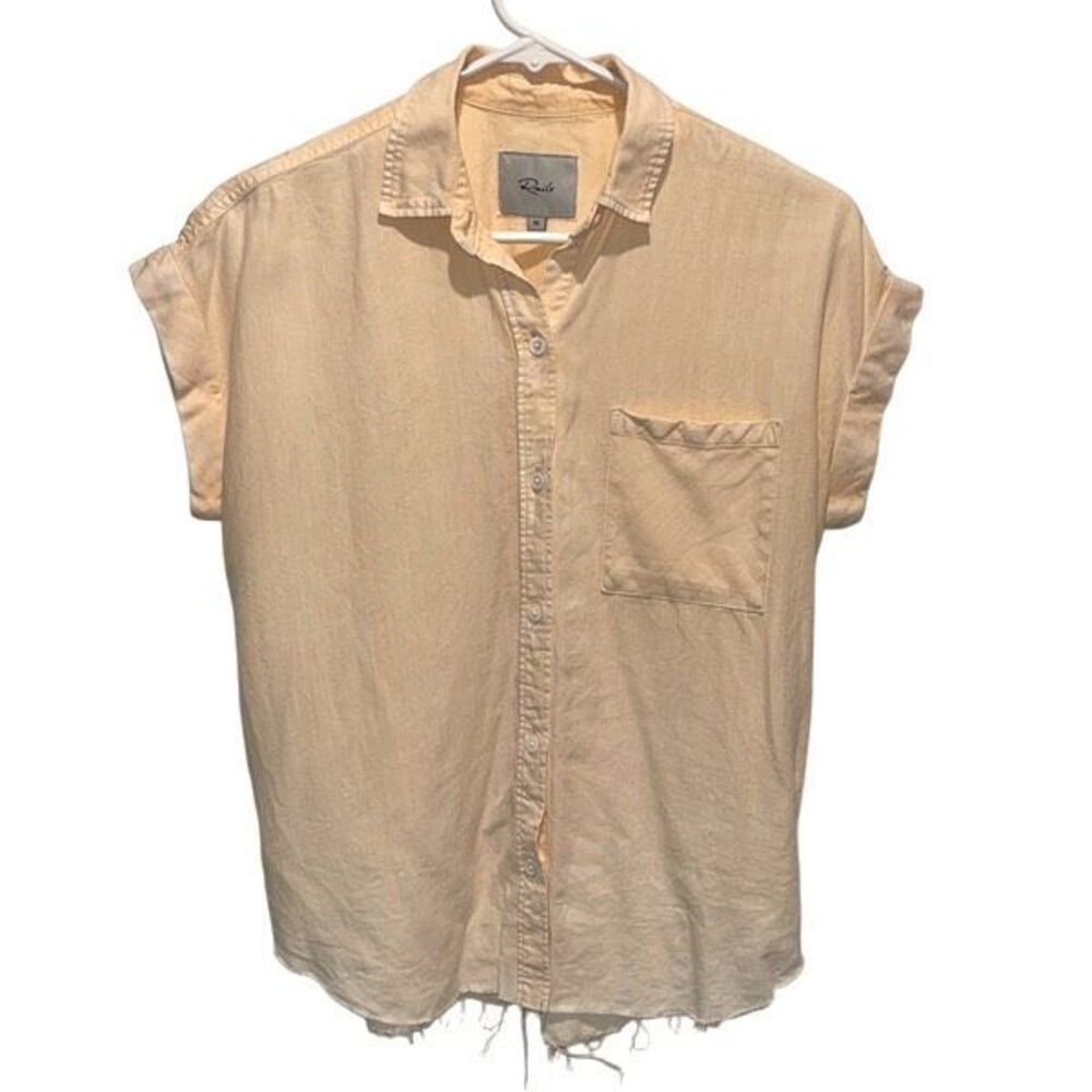 Rails Lex Top Button Down Short‎ Sleeve Peach Aci… - image 2